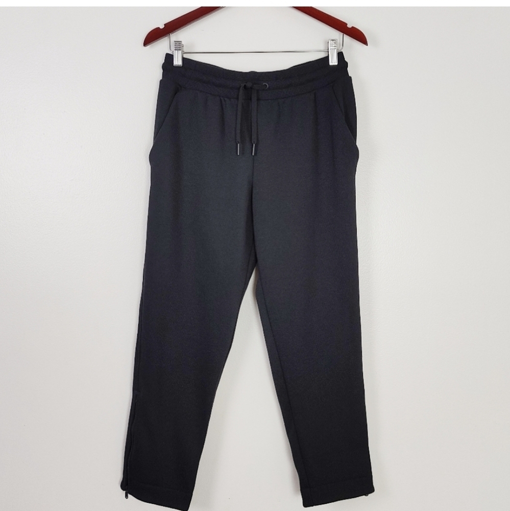 Athleta Cozy Karma Pants Black Sweatpants Plush Fleece- Lining Zipper Hem